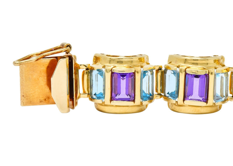 1990's Vintage Amethyst Blue Topaz 14 Karat Gold Link Bracelet - Wilson's Estate Jewelry