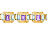 1990's Vintage Amethyst Blue Topaz 14 Karat Gold Link Bracelet - Wilson's Estate Jewelry