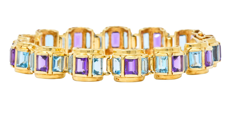 1990's Vintage Amethyst Blue Topaz 14 Karat Gold Link Bracelet - Wilson's Estate Jewelry