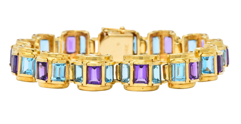 1990's Vintage Amethyst Blue Topaz 14 Karat Gold Link Bracelet - Wilson's Estate Jewelry
