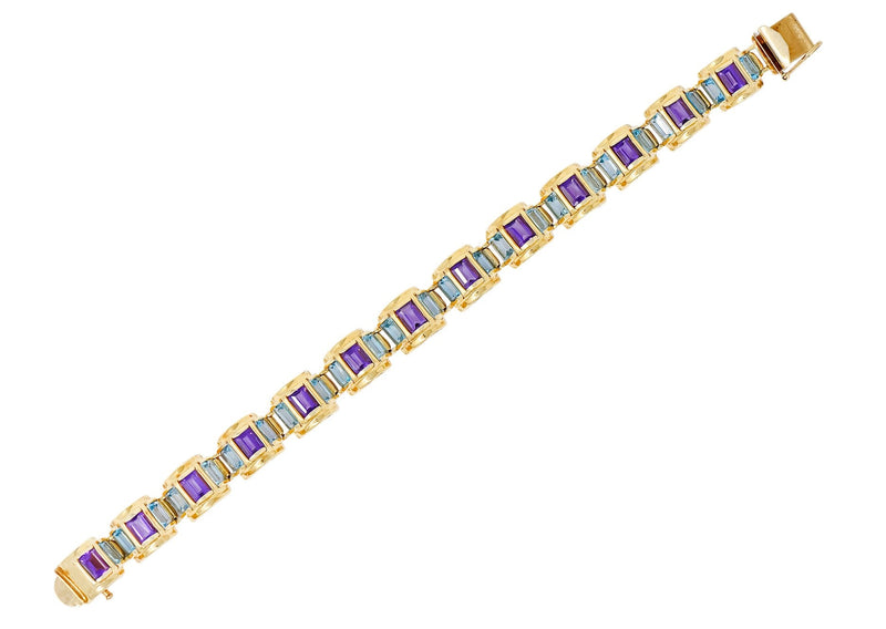 1990's Vintage Amethyst Blue Topaz 14 Karat Gold Link Bracelet - Wilson's Estate Jewelry