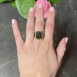 Art Deco 1930's Bloodstone 14 Karat Gold Lotus Unisex Signet Ring