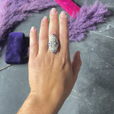 1930's Art Deco Sapphire Diamond Platinum Navette Dinner Ring