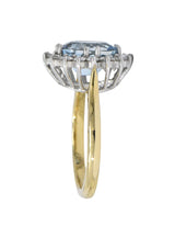 2.35 CTW Aquamarine Diamond 18 Karat Two-Tone Gold Cluster Ring - Wilson's Estate Jewelry