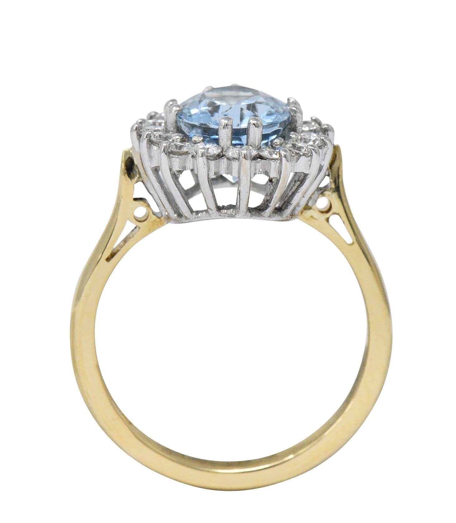 2.35 CTW Aquamarine Diamond 18 Karat Two-Tone Gold Cluster Ring - Wilson's Estate Jewelry