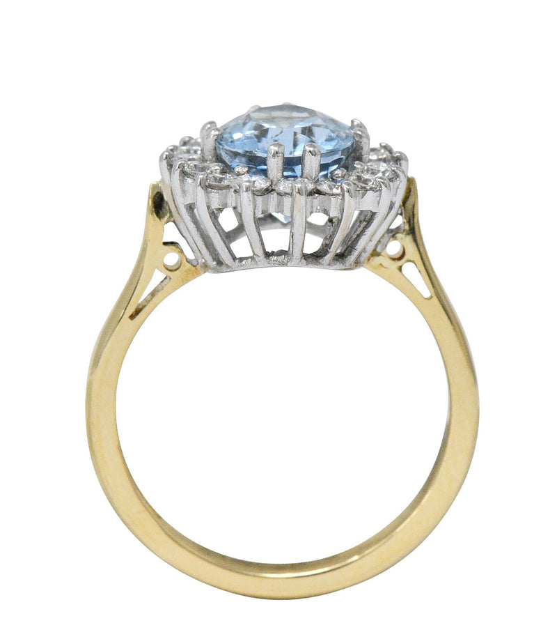 2.35 CTW Aquamarine Diamond 18 Karat Two-Tone Gold Cluster Ring - Wilson's Estate Jewelry