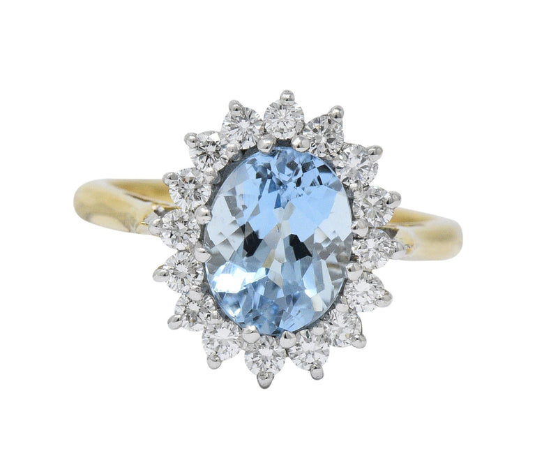 2.35 CTW Aquamarine Diamond 18 Karat Two-Tone Gold Cluster Ring - Wilson's Estate Jewelry