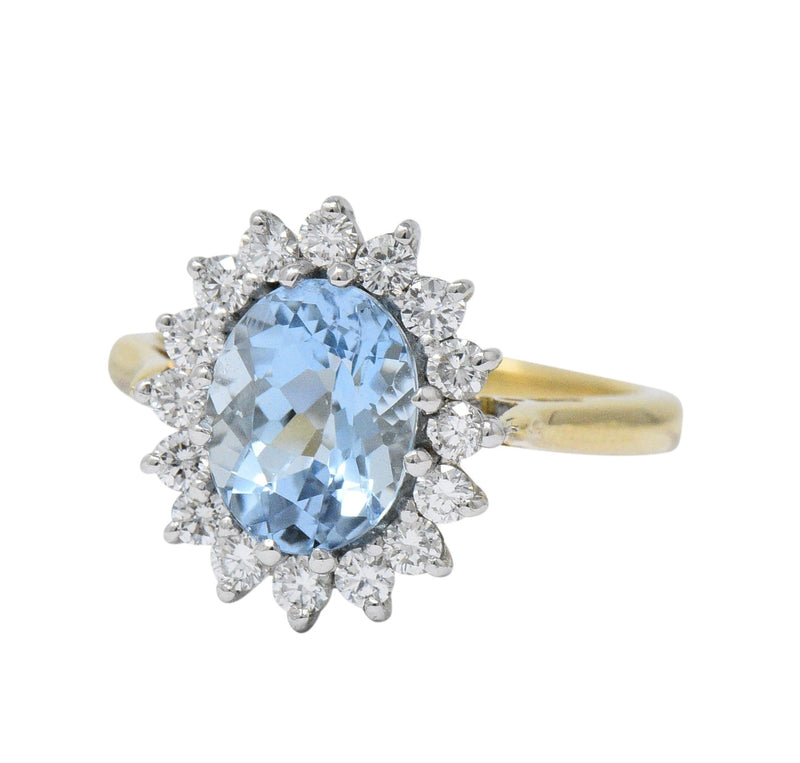 2.35 CTW Aquamarine Diamond 18 Karat Two-Tone Gold Cluster Ring - Wilson's Estate Jewelry