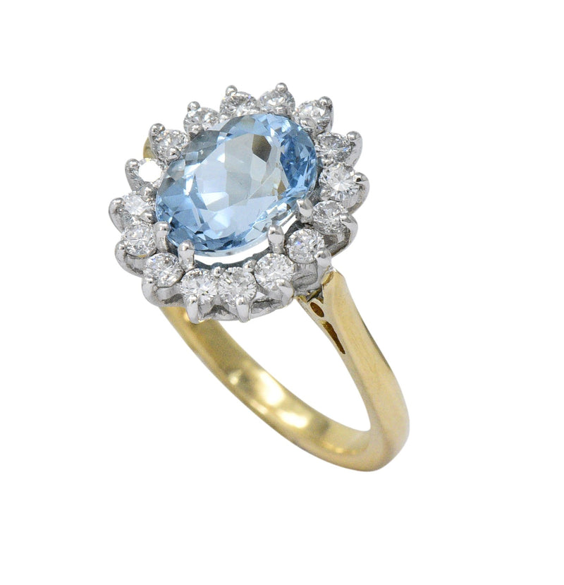 2.35 CTW Aquamarine Diamond 18 Karat Two-Tone Gold Cluster Ring - Wilson's Estate Jewelry