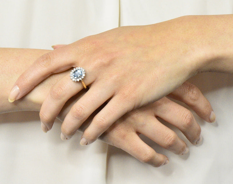 2.35 CTW Aquamarine Diamond 18 Karat Two-Tone Gold Cluster Ring - Wilson's Estate Jewelry