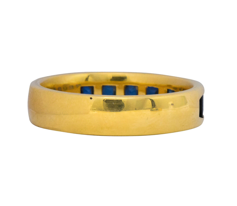 2 Contemporary 5.50 CTW Sapphire Emerald 18 Karat Gold Men's Band Rings Wilson's Estate Jewelry