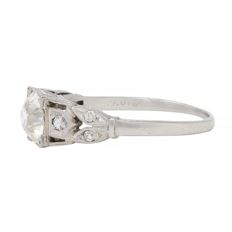 Art Deco 0.92 CTW Diamond Platinum Lotus Vintage Engagement Ring