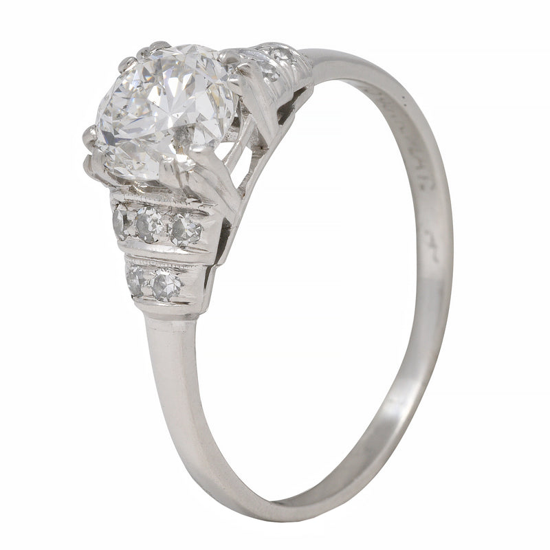 Mid-Century 1.16 CTW Diamond Platinum Tiered Vintage Engagement Ring GIA