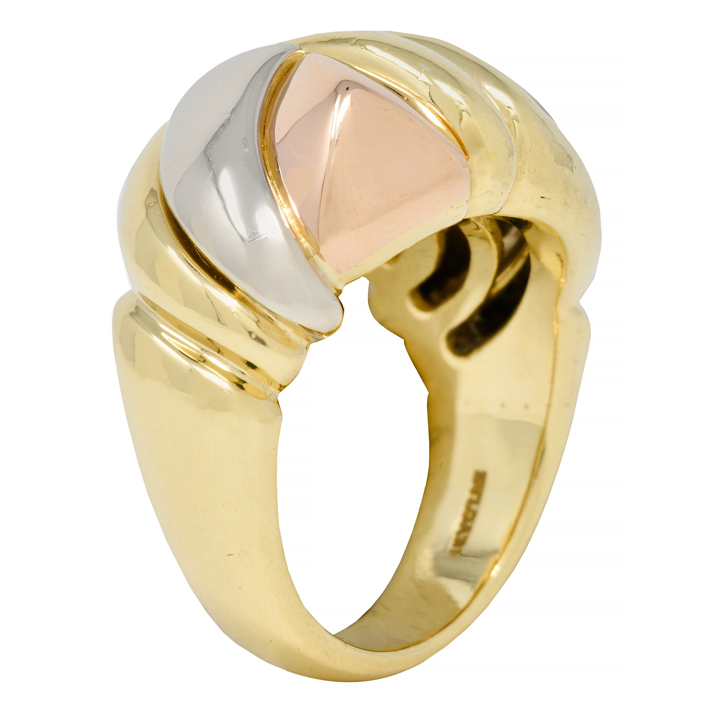 Bulgari 1980's 18 Karat Tri-Colored Gold Geometric Faceted Vintage Dome Ring