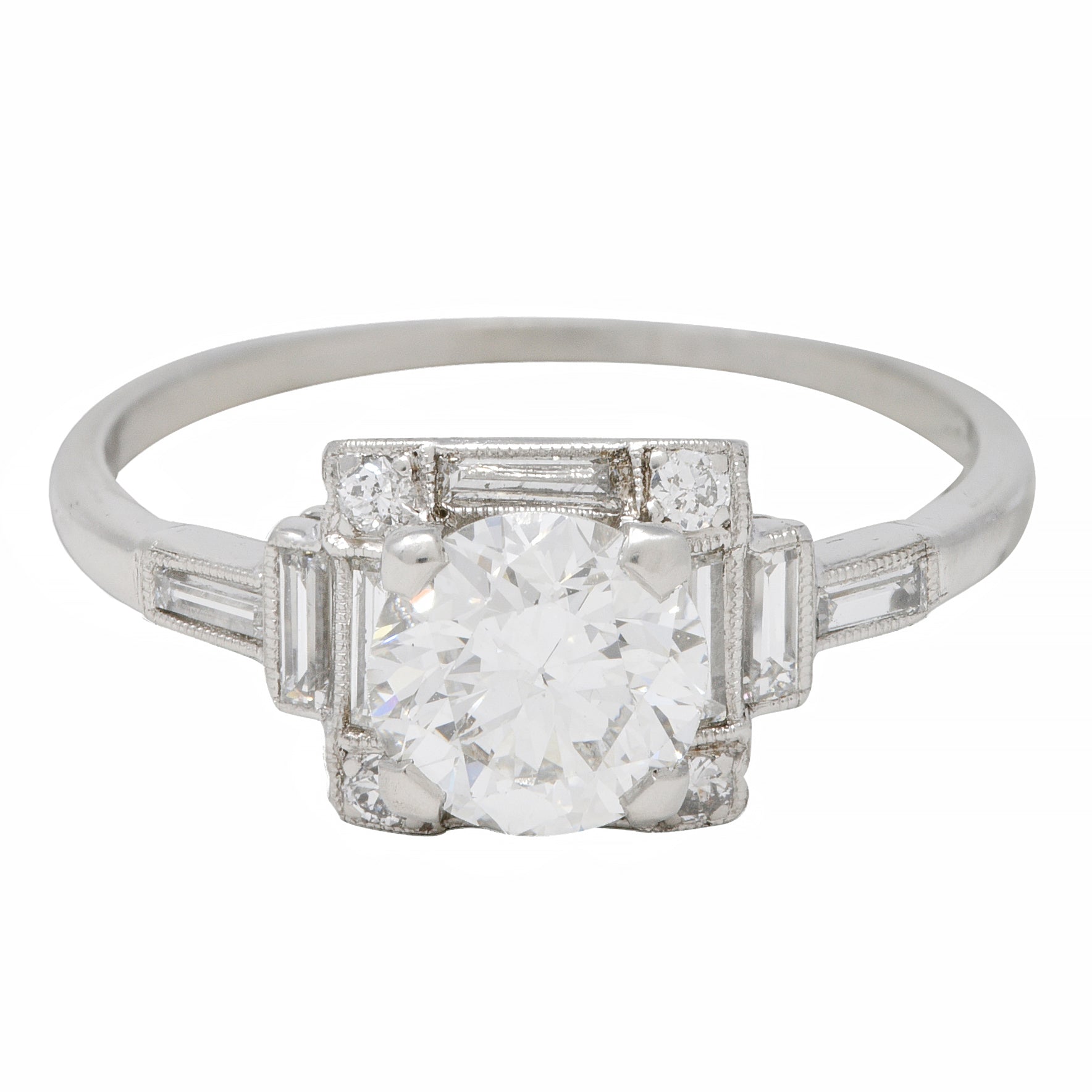 Art Deco 1.77 CTW Diamond Platinum Square Cluster Vintage Engagement Ring