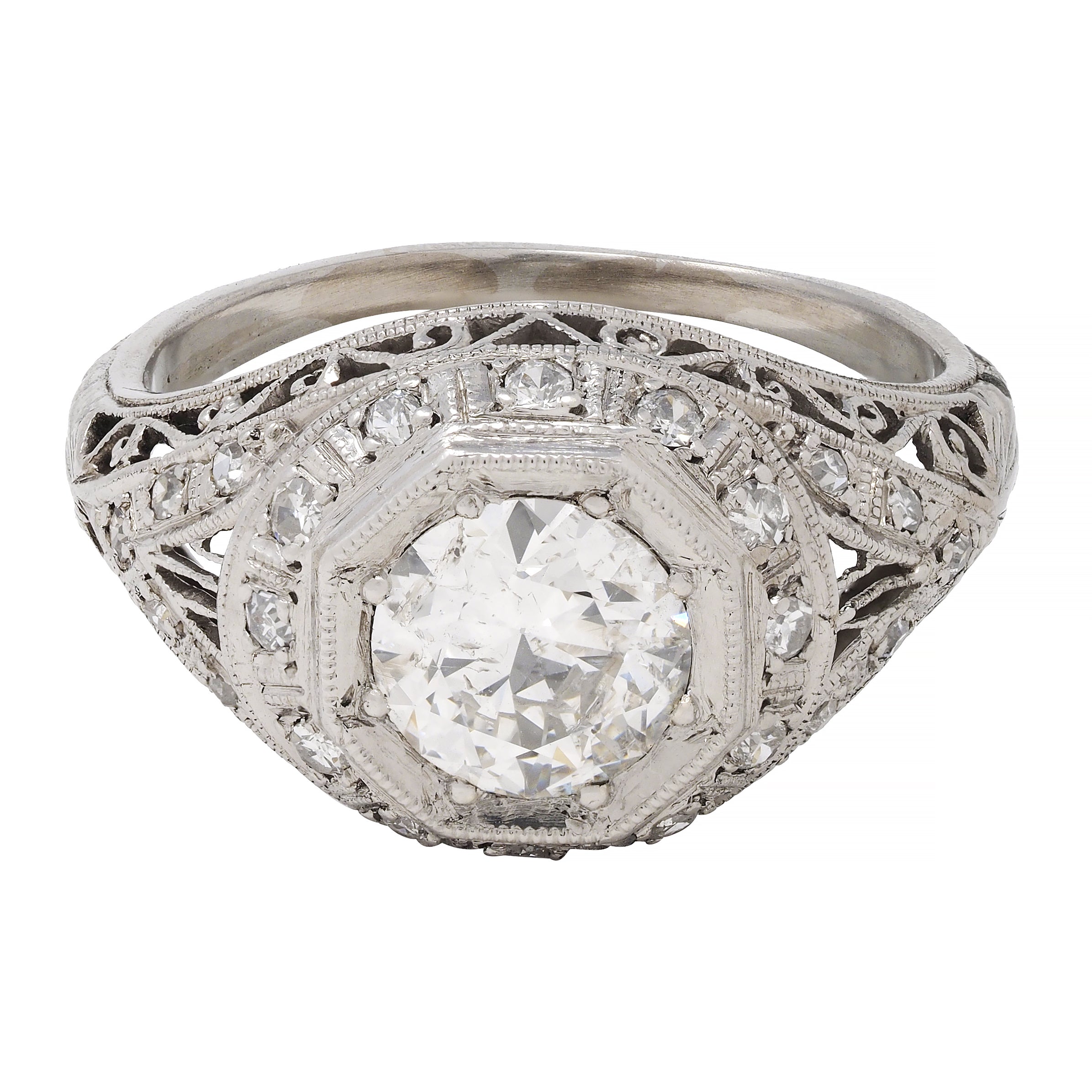 Art Deco 1.30 CTW Diamond Platinum Octagonal Bombay Vintage Engagement Ring