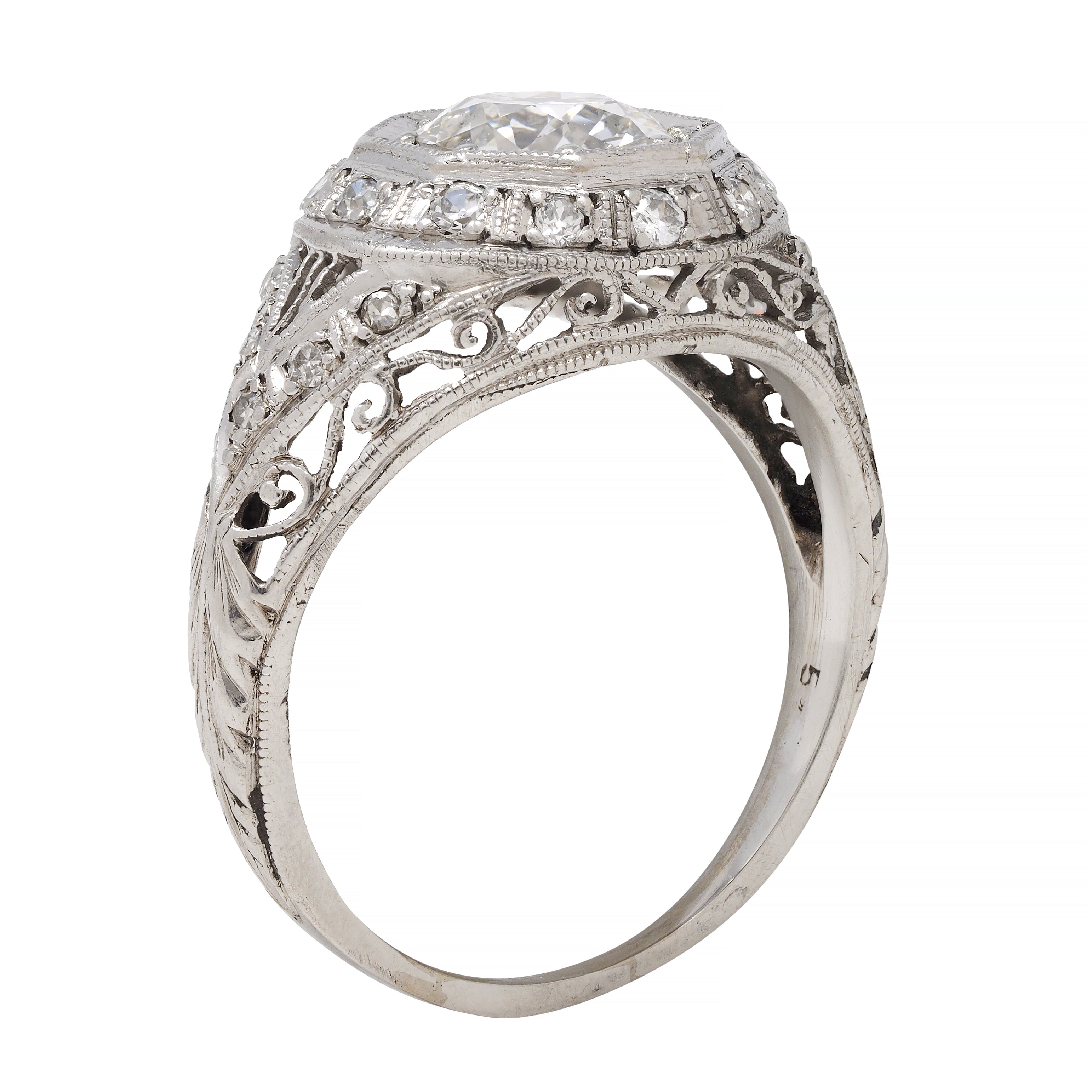 Art Deco 1.30 CTW Diamond Platinum Octagonal Bombay Vintage Engagement Ring