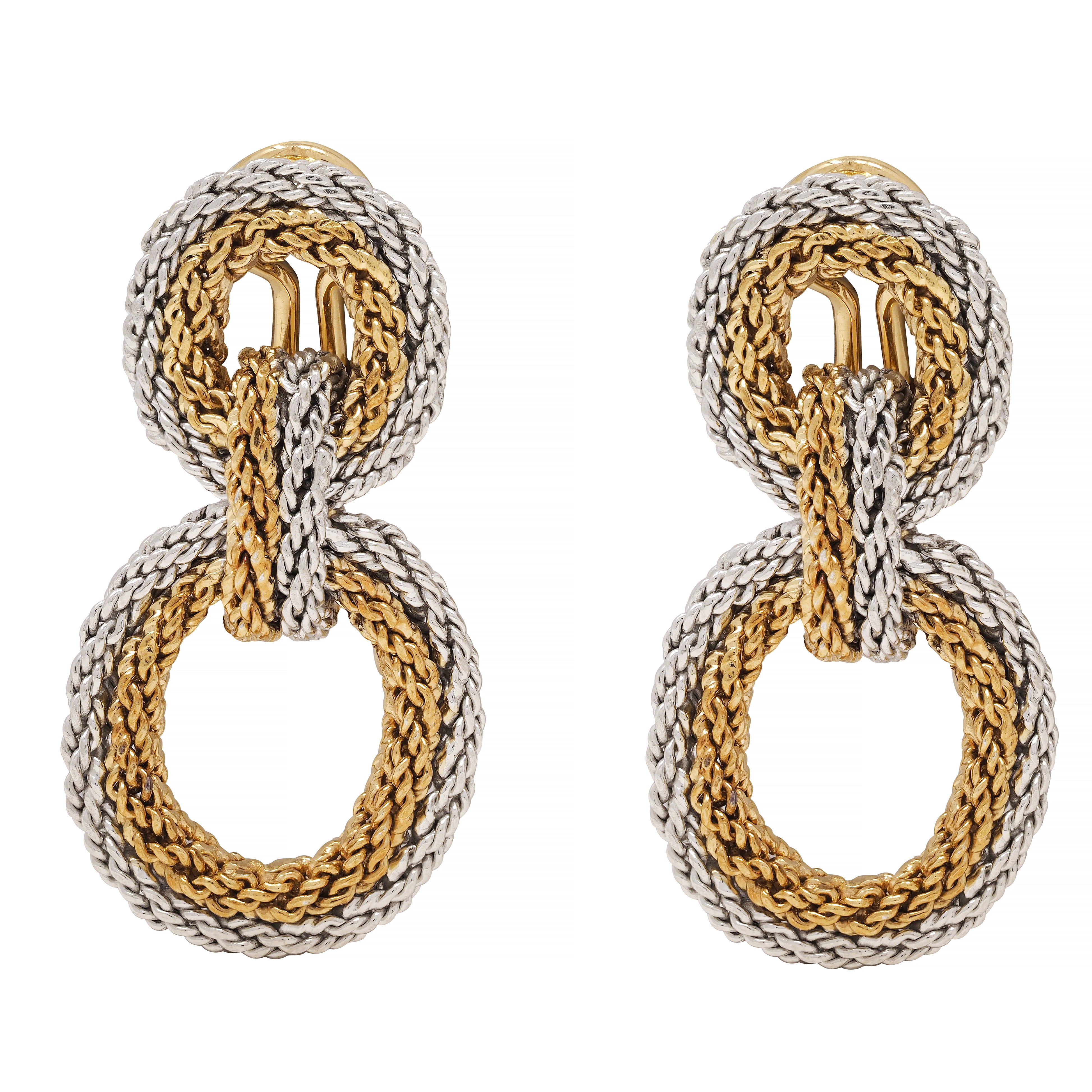 Tiffany & Co. 1960's 18 Karat Two-Tone Gold Twisted Rope Door-Knocker Ear-Clip