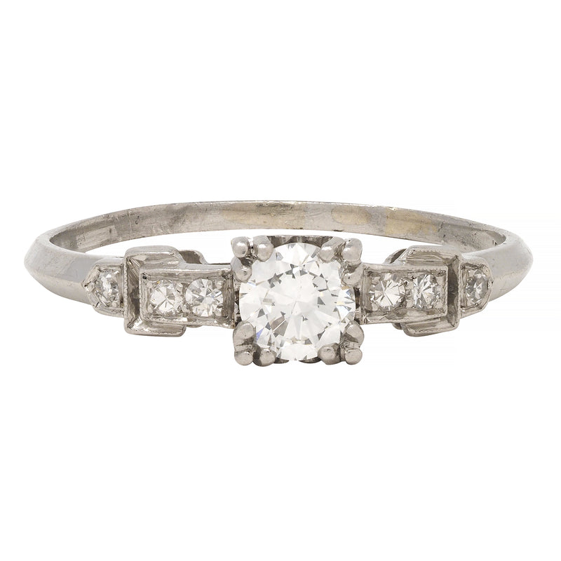 Art Deco 0.60 CTW Diamond Platinum Heart Buckle Vintage Engagement Ring