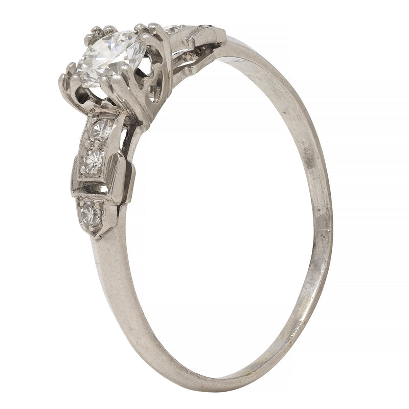 Art Deco 0.60 CTW Diamond Platinum Heart Buckle Vintage Engagement Ring