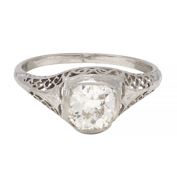 Art Deco 1.17 CTW Diamond Platinum Arching Scroll Antique Engagement Ring