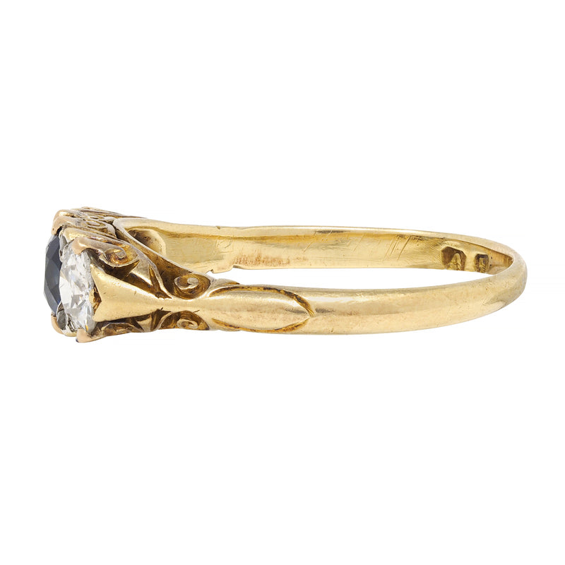 Victorian 3.70 CTW Sapphire Diamond 18 Karat Gold Antique Three Stone Ring