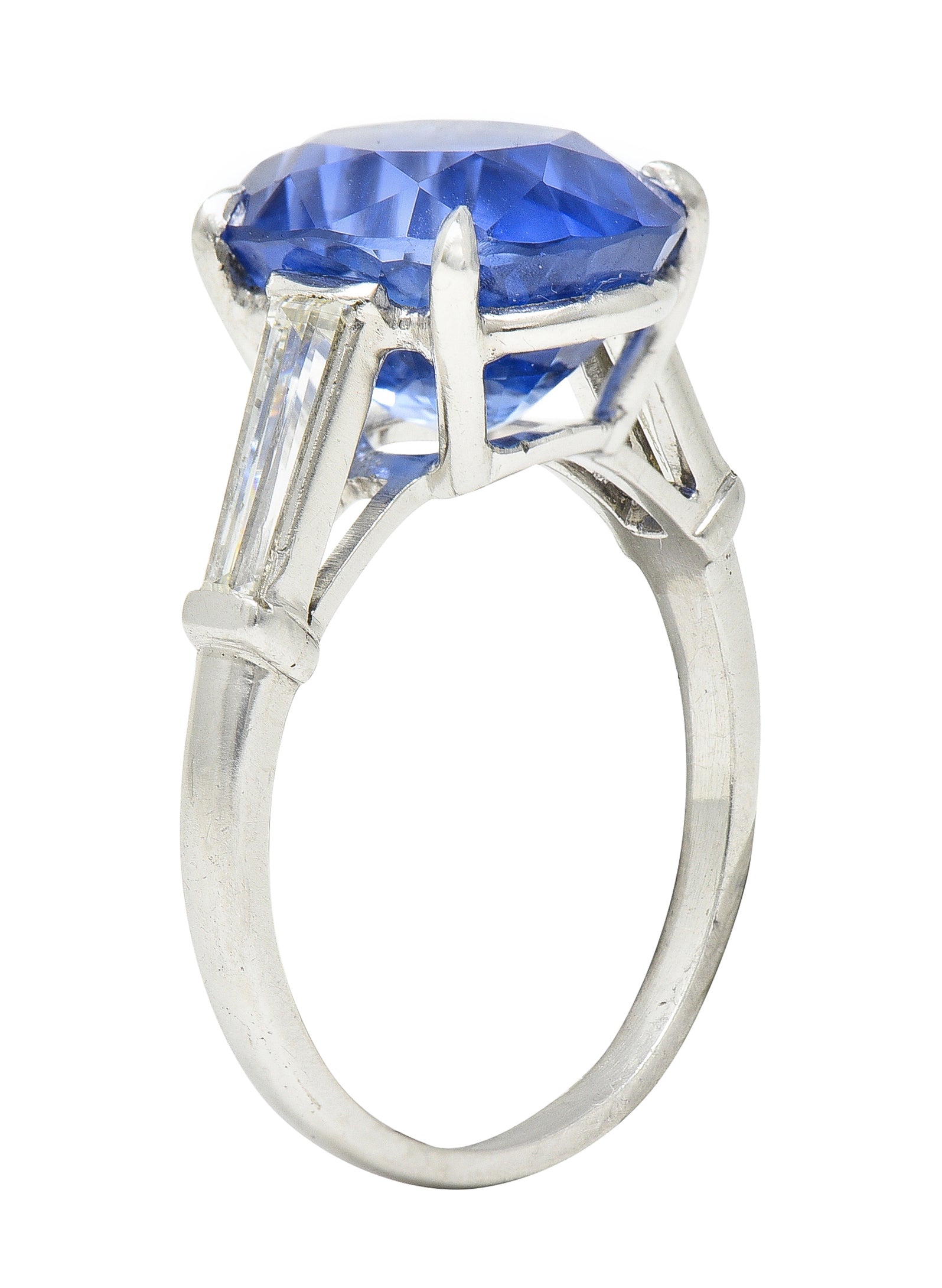 Vintage 9.19 CTW No Heat Ceylon Sapphire Diamond Platinum Three Stone Ring GIA