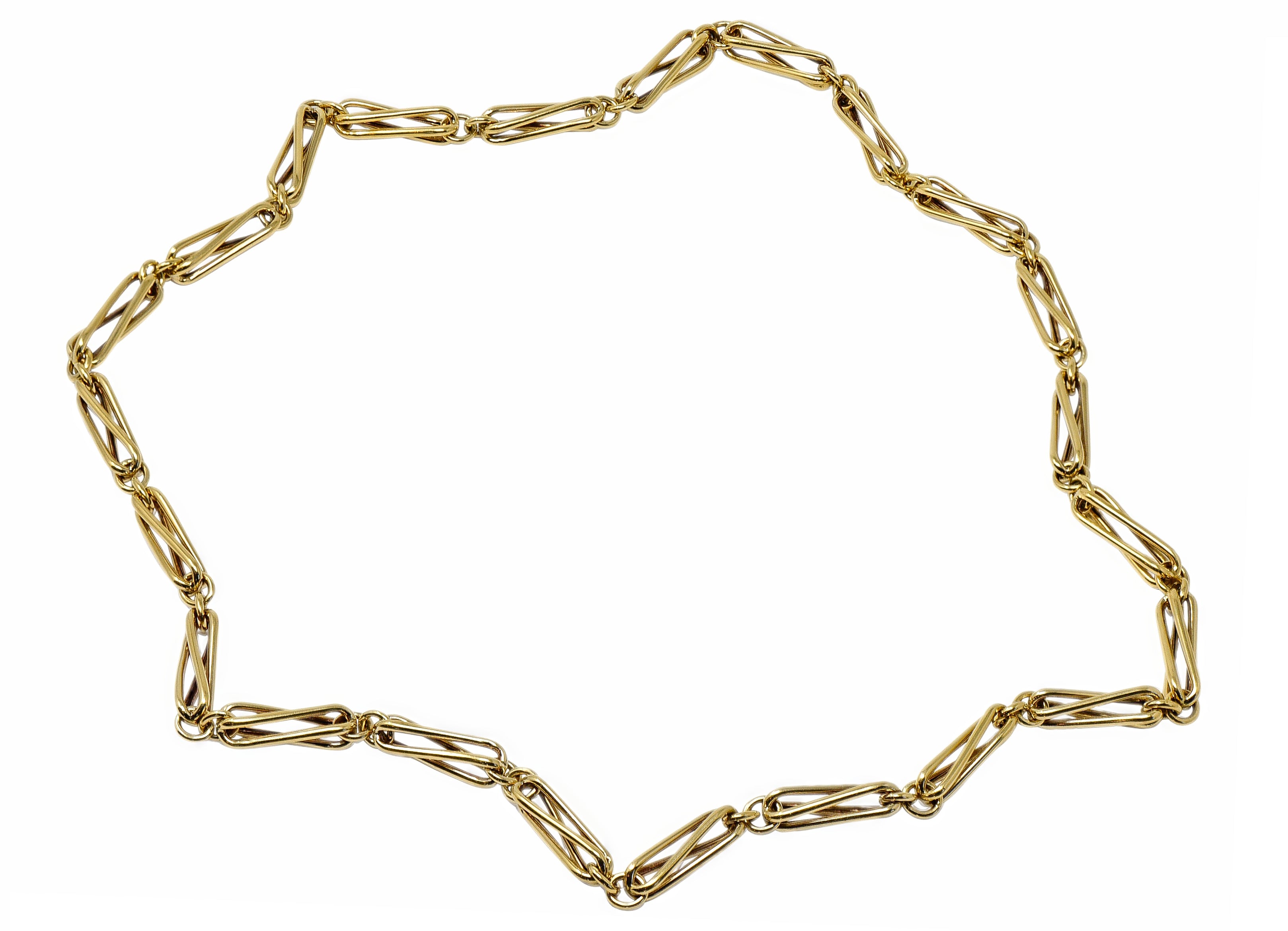 1960's 18 Karat Yellow Gold Elongated Twist Link Vintage Chain Necklace