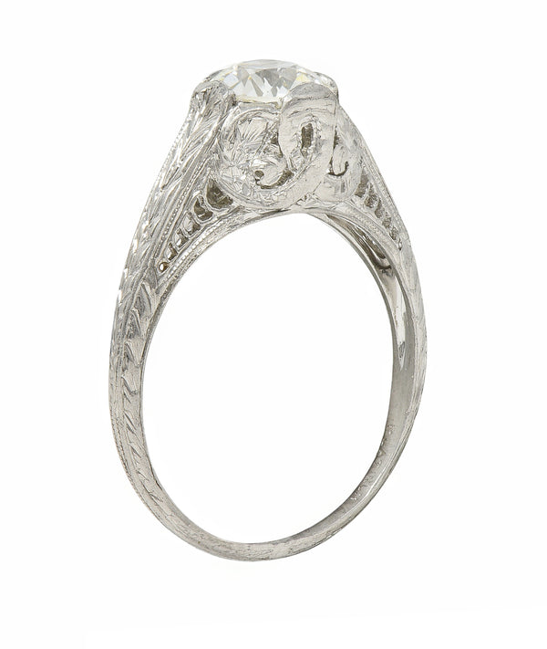 Art Deco 0.90 CTW Diamond Platinum Wheat Loop Vintage Engagement Ring