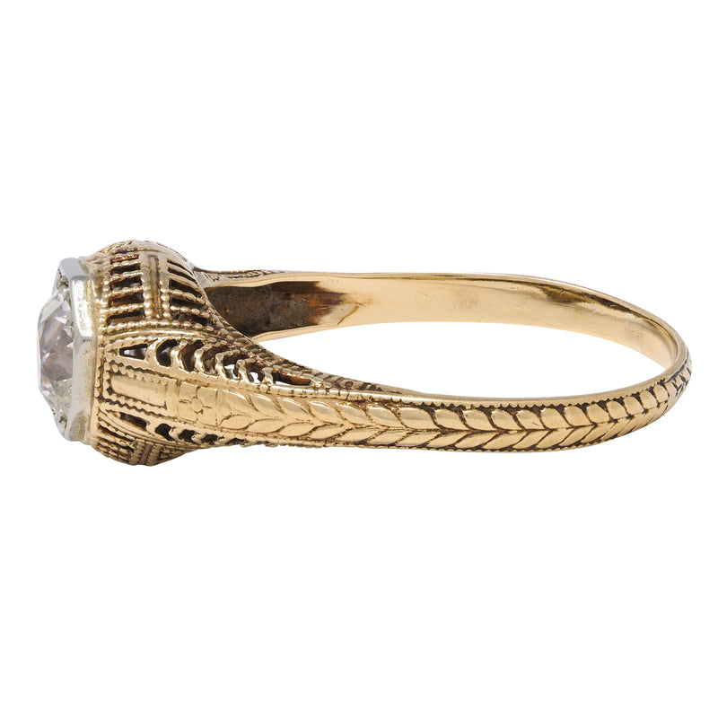 Victorian 0.64 CTW Diamond Platinum 14 Karat Gold Solitaire Engagement Ring