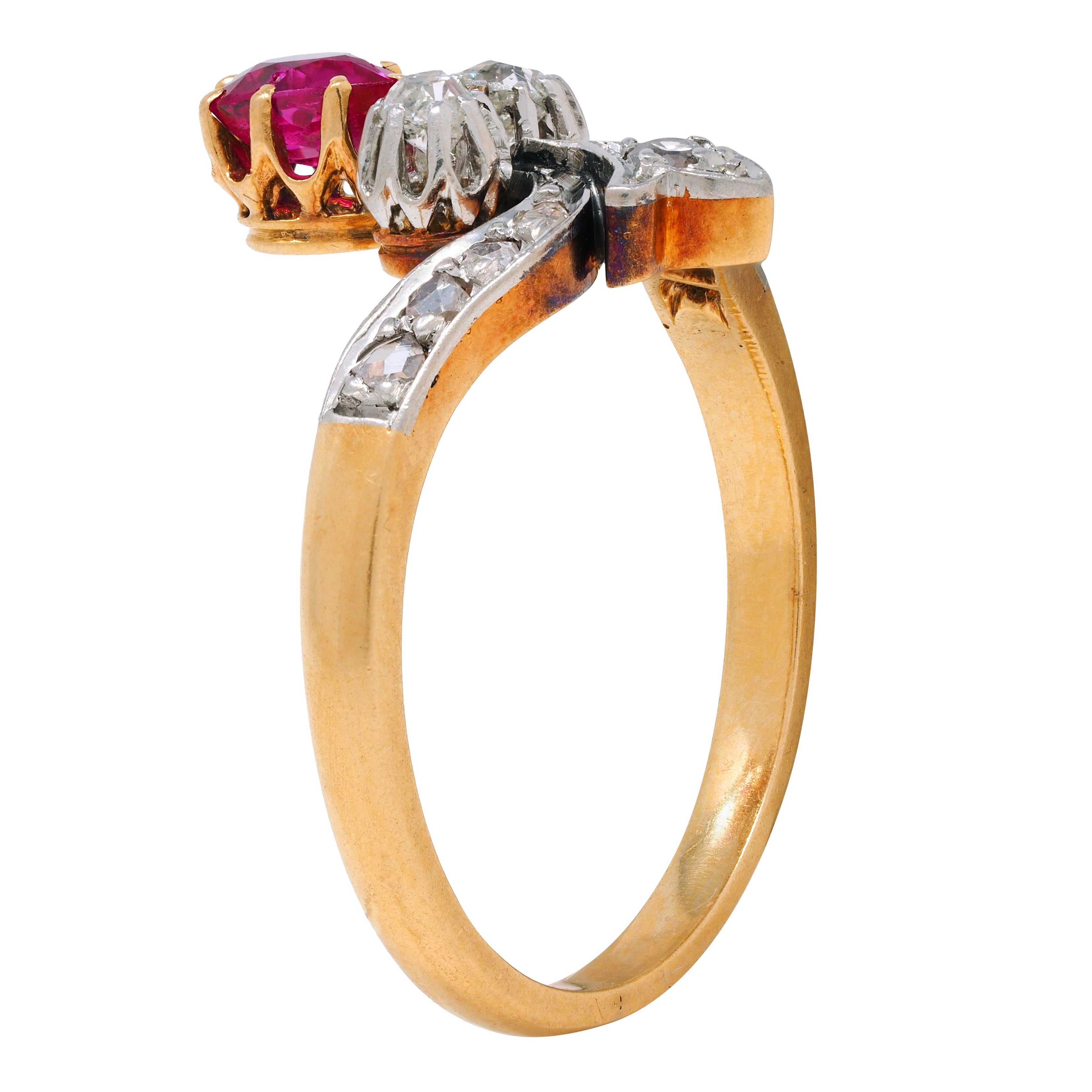 French Victorian 0.65 Ruby Diamond Platinum 18 Karat Gold Fleur-De-Lis Ring