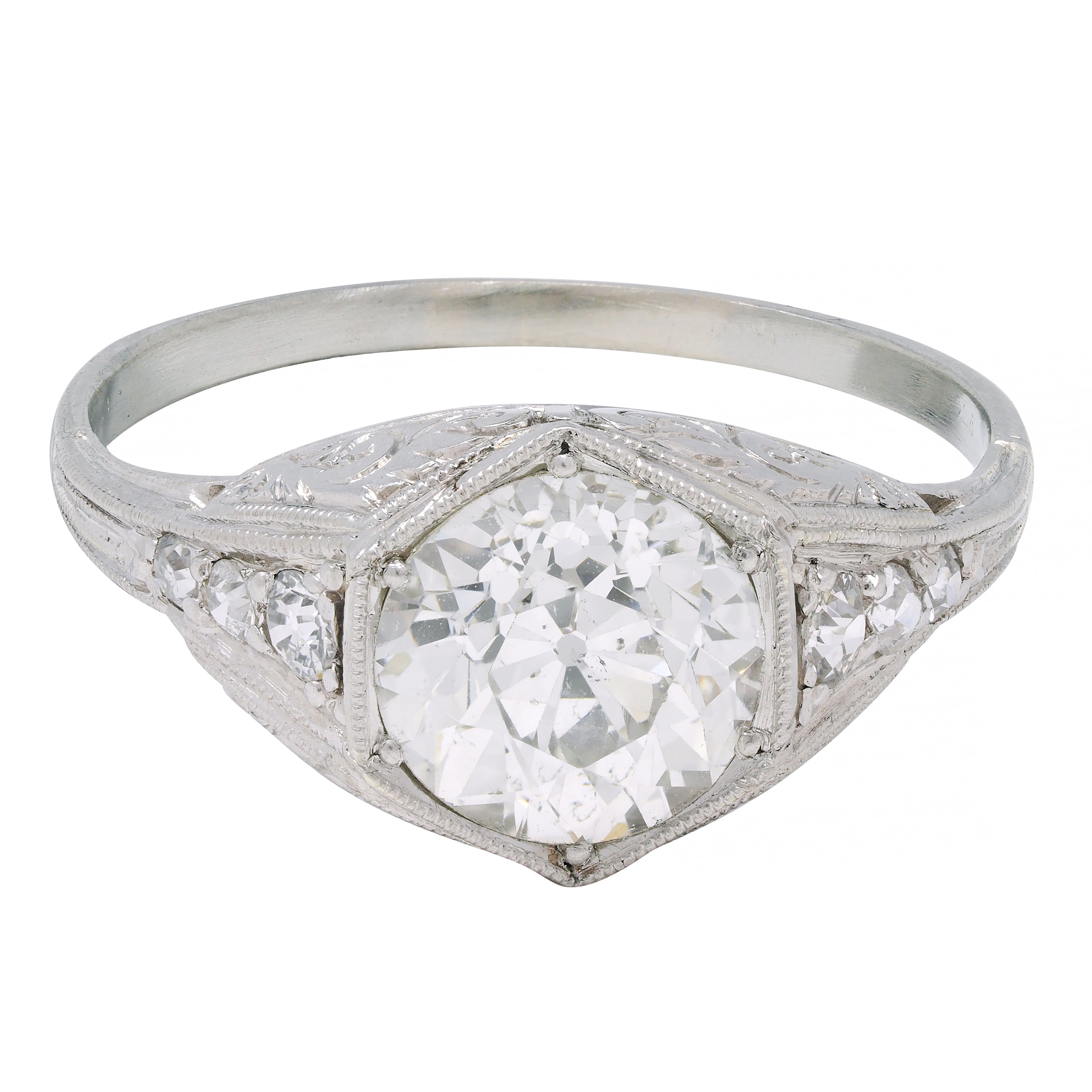 Art Deco 1.53 CTW Diamond Platinum Hexagonal Vintage Engagement Ring GIA