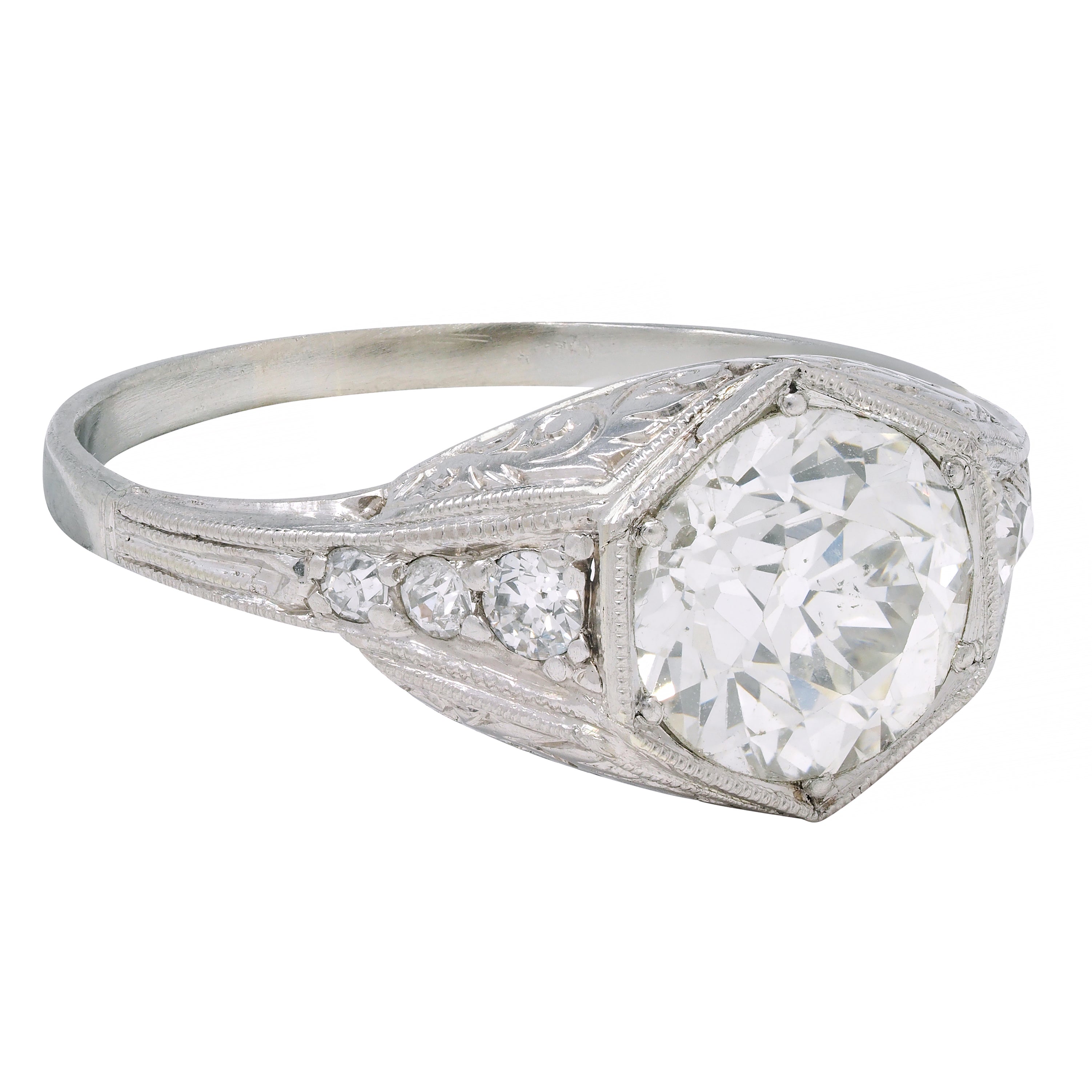 Art Deco 1.53 CTW Diamond Platinum Hexagonal Vintage Engagement Ring GIA