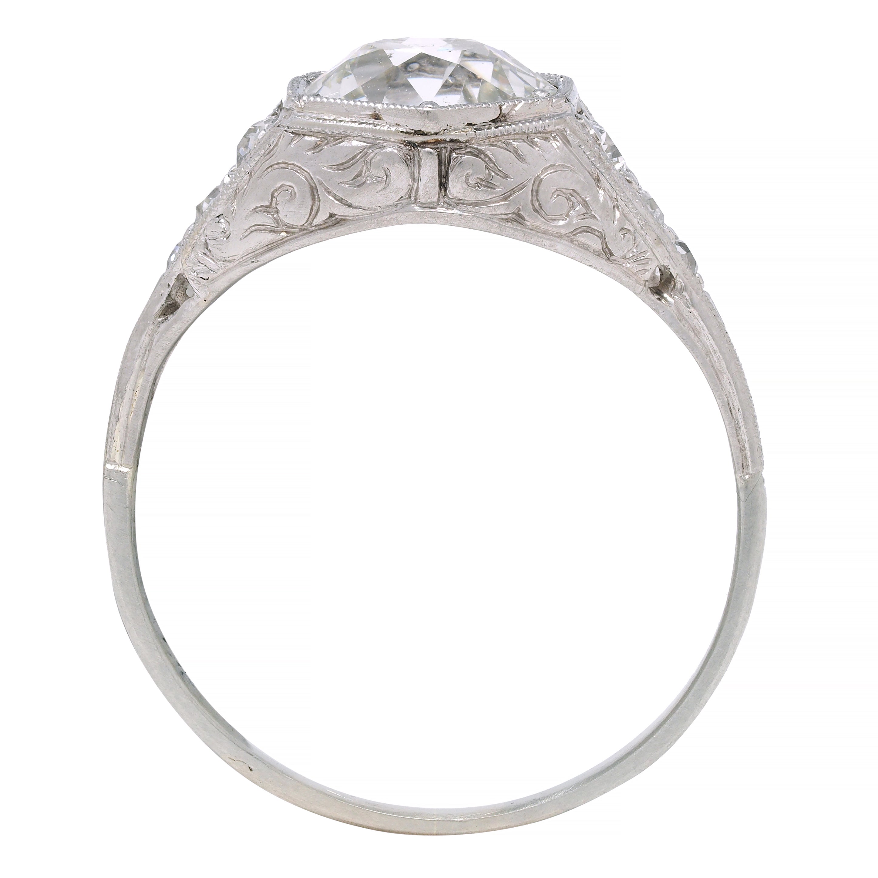 Art Deco 1.53 CTW Diamond Platinum Hexagonal Vintage Engagement Ring GIA