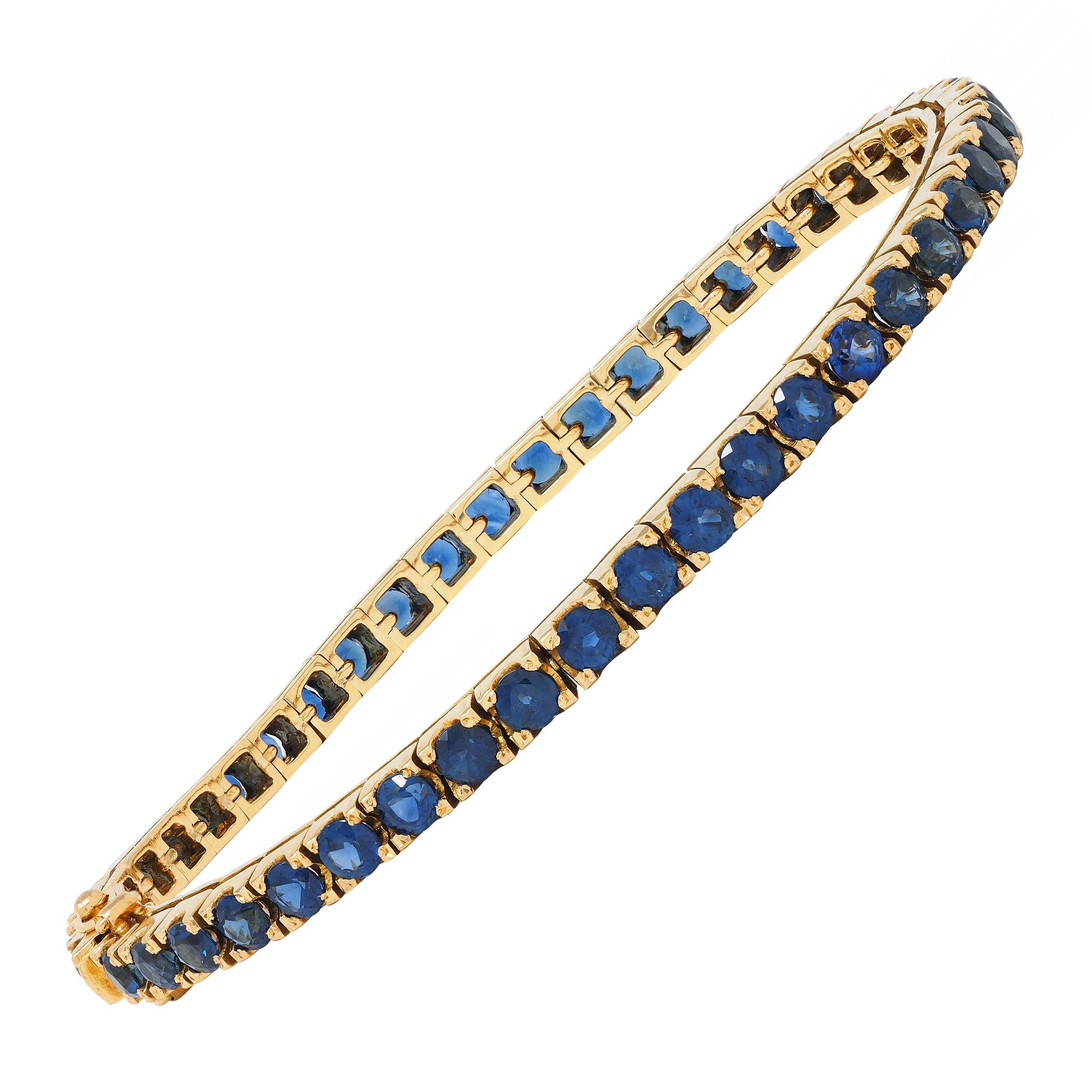 1990's 6.90 CTW Sapphire 18 Karat Yellow Gold Vintage Line Bracelet