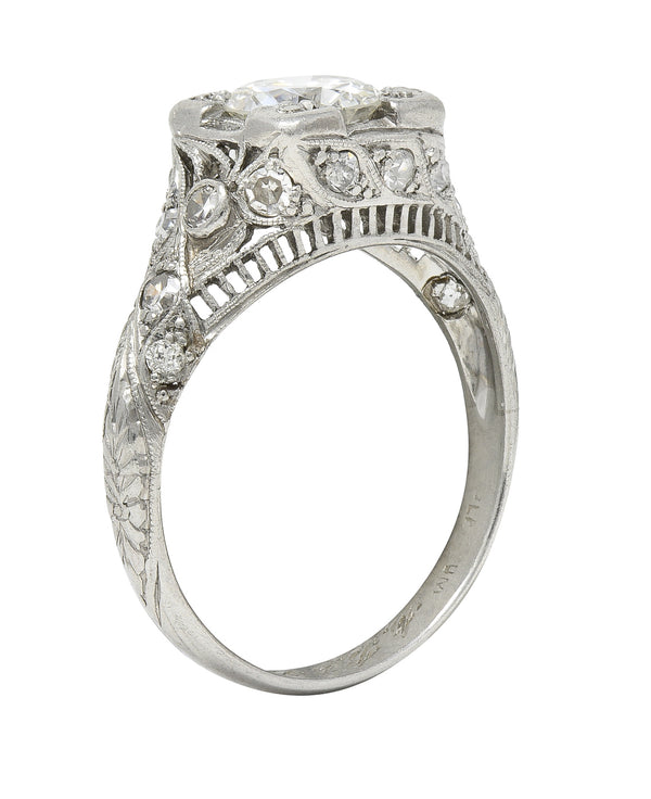 Art Deco 1928 1.18 CTW Old European Cut Diamond Platinum Twist Engagement Ring