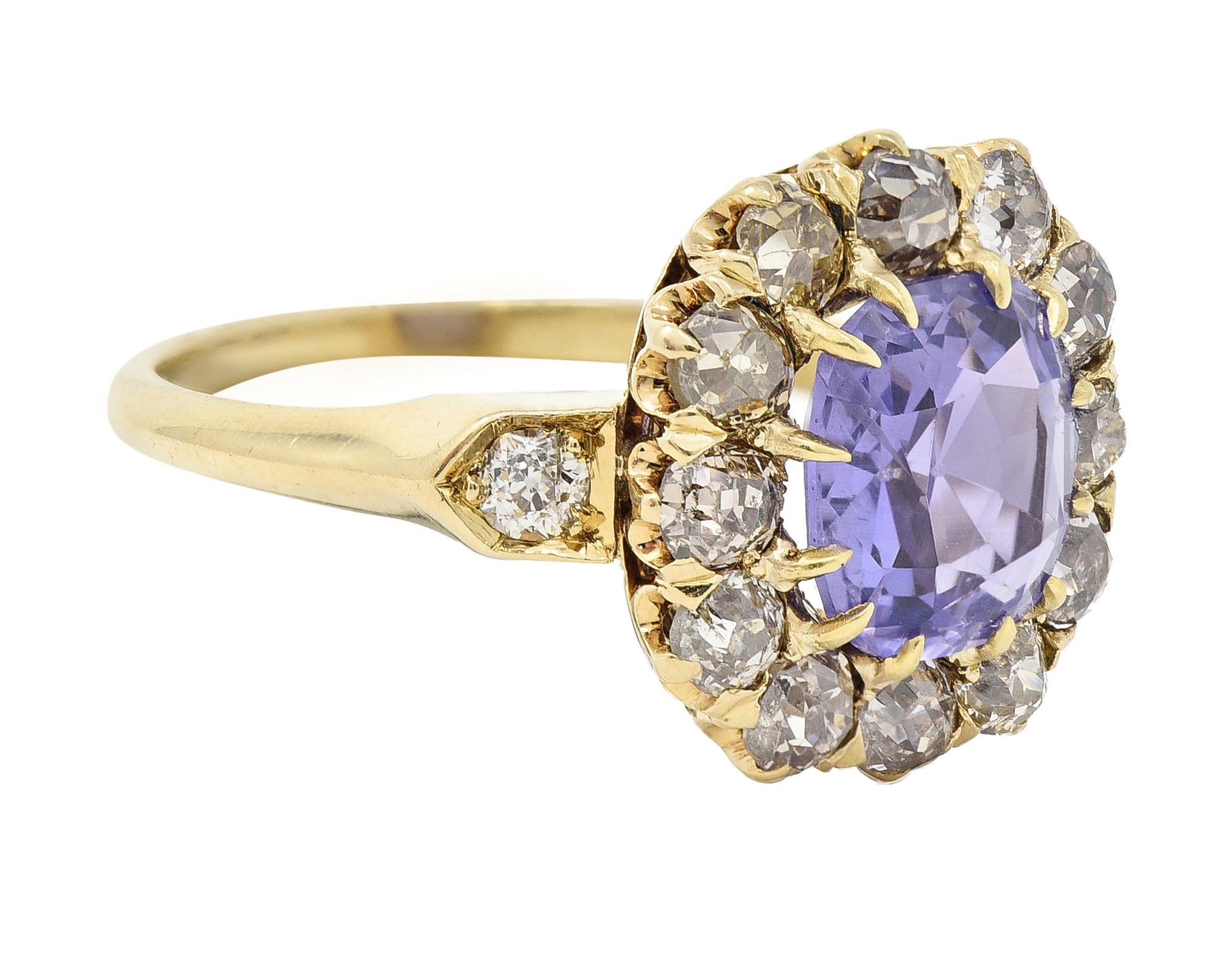 Victorian 3.56 CTW No Heat Purple Sapphire Diamond 18 Karat Gold Ring GIA