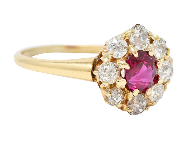 Victorian 1.43 CTW Ruby Diamond 14 Karat Yellow Gold Antique Cluster Ring