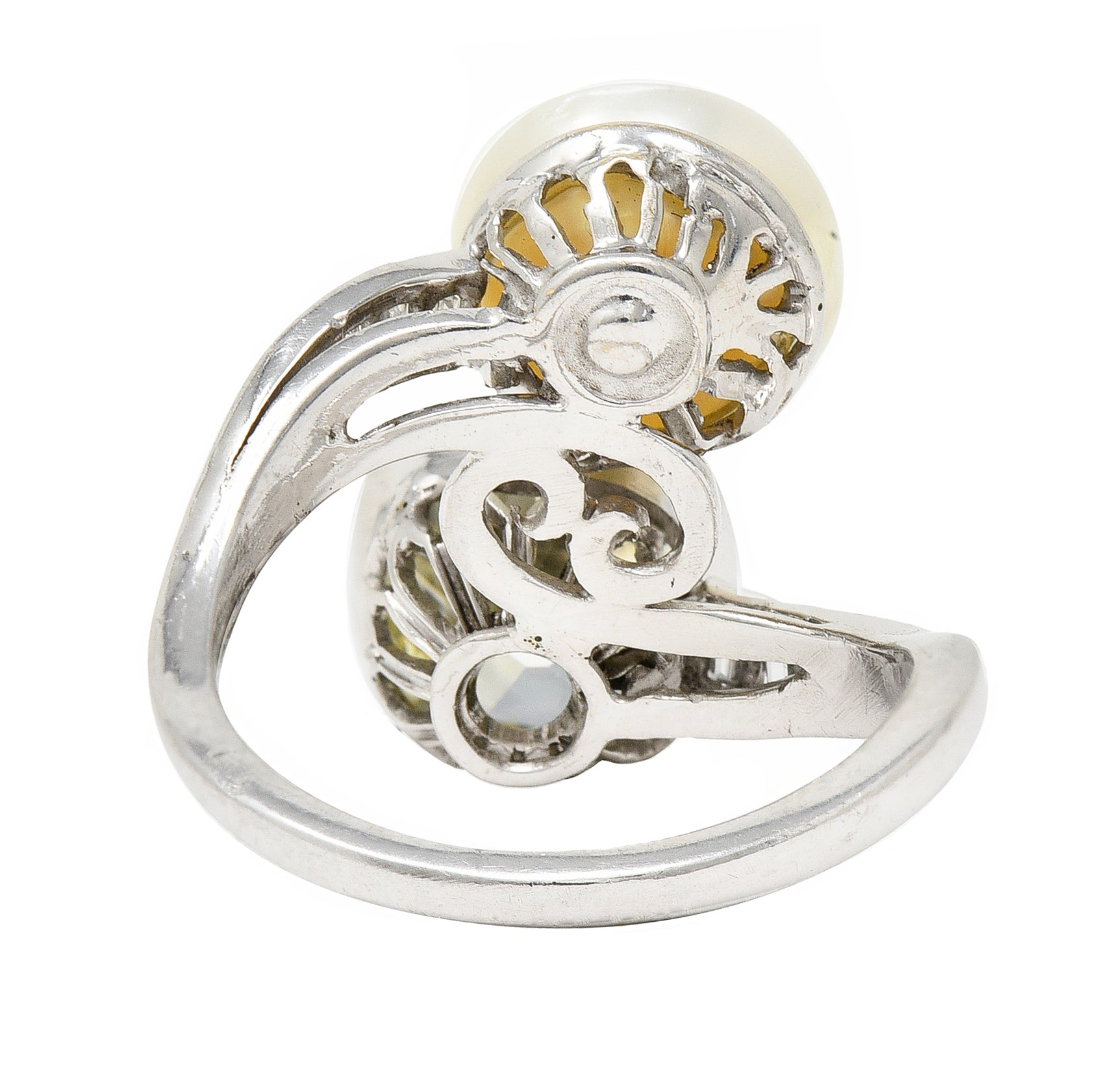 Mid-Century 3.52 CTW Diamond Pinctada Pearl Platinum Toi-Et-Moi Vintage Ring GIA
