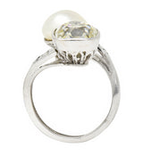 Mid-Century 3.52 CTW Diamond Pinctada Pearl Platinum Toi-Et-Moi Vintage Ring GIA