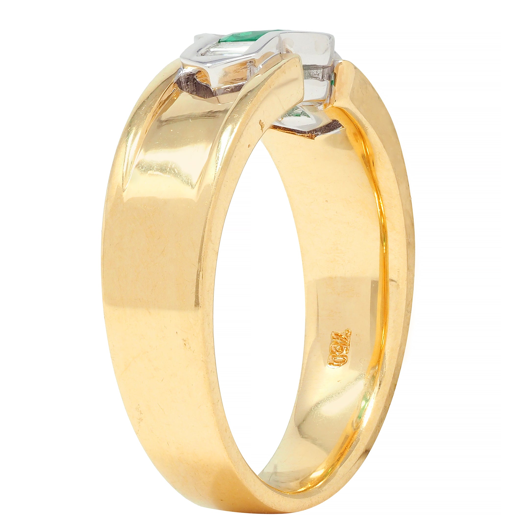 1960s 0.76 Emerald Diamond 18 Karat Two-Tone Gold Chevron Vintage Ring
