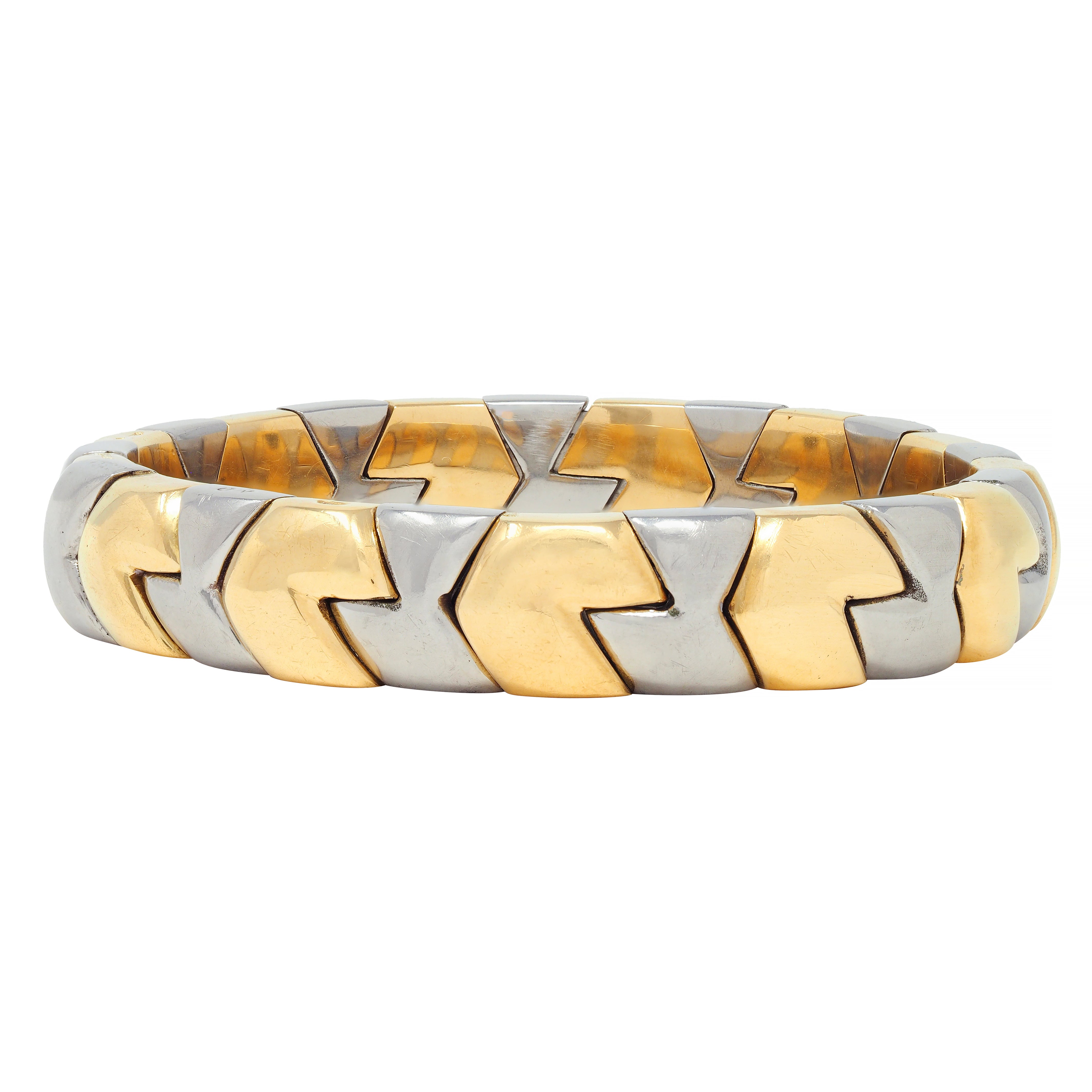 Bulgari 1980's 18 Karat Gold Stainless Steel Spiga Vintage Cuff Bracelet