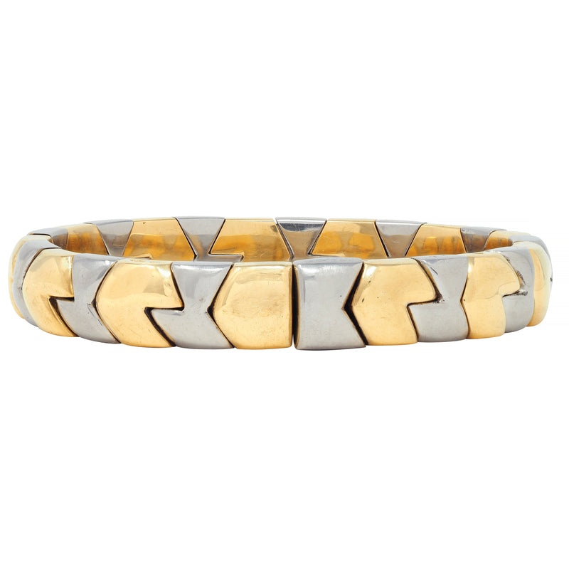 Bulgari 1980 s 18 Karat Gold Stainless Steel Spiga Vintage Cuff Bracelet