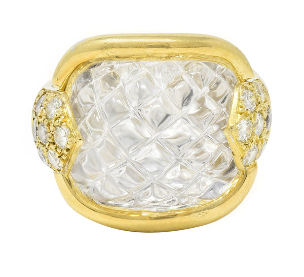 Sabbadini Diamond Rock Crystal Quartz 18 Karat Yellow Gold Vintage Ring