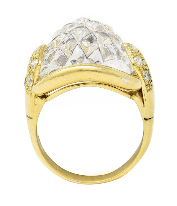 Sabbadini Diamond Rock Crystal Quartz 18 Karat Yellow Gold Vintage Ring