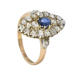 Victorian 1.84 CTW Sapphire Diamond 18 Karat Gold Silver Antique Cluster Ring