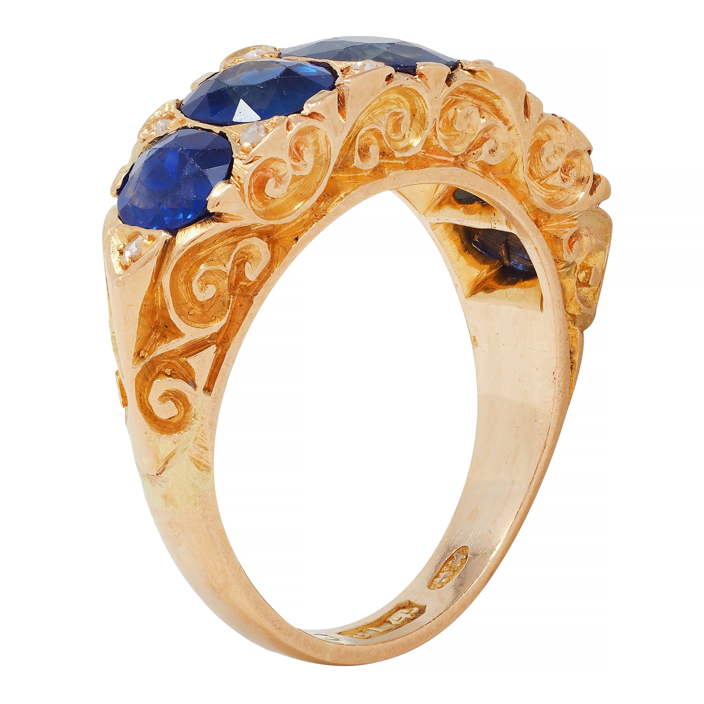 Victorian 4.10 CTW No Heat Sapphire Diamond 18 Karat Gold Antique Band Ring GIA