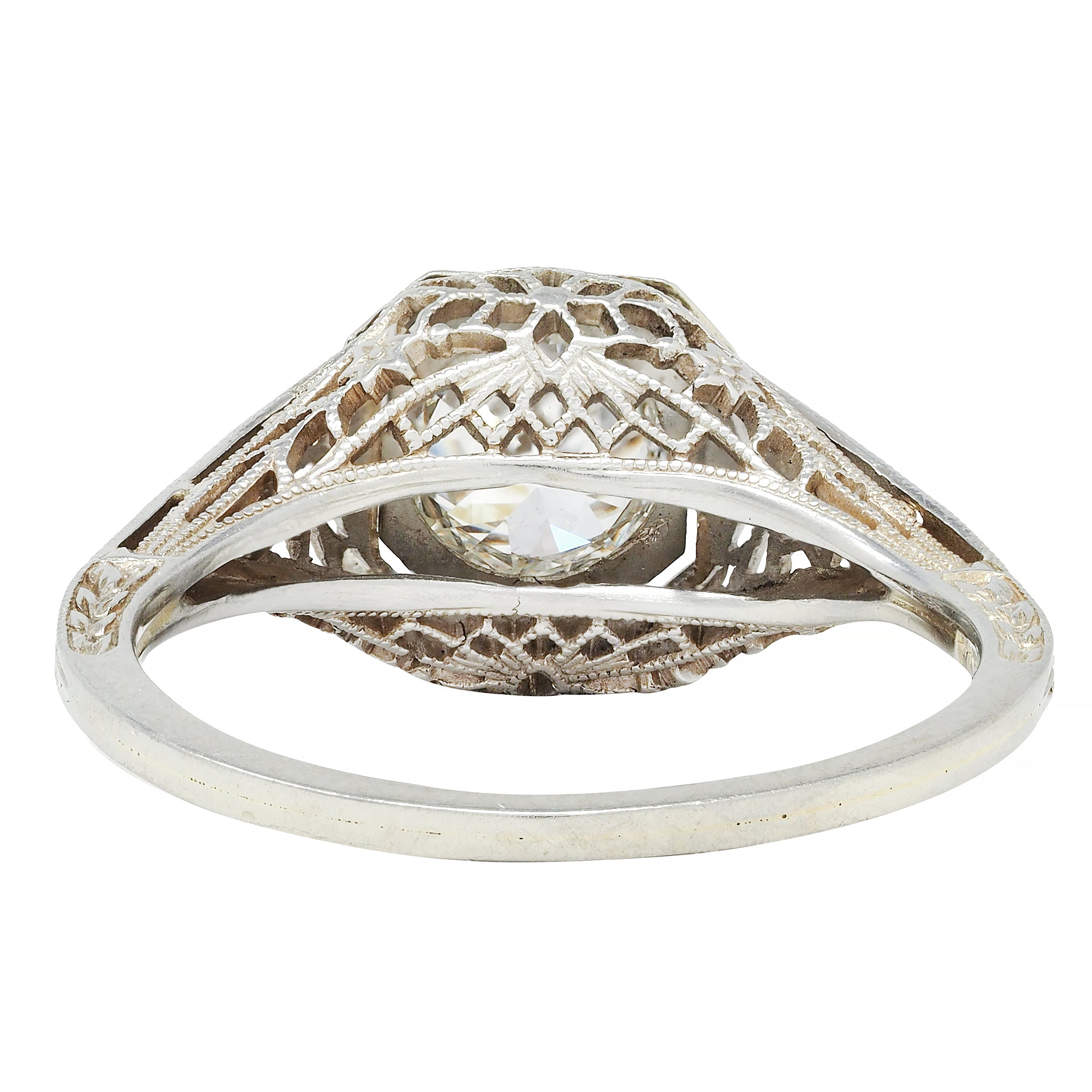 Art Deco 0.90 CTW Old European Cut Diamond Floral Vintage Engagement Ring