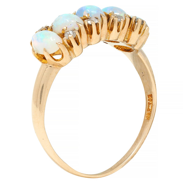 Victorian Opal Diamond 14 Karat Yellow Gold Antique Five Stone Ring