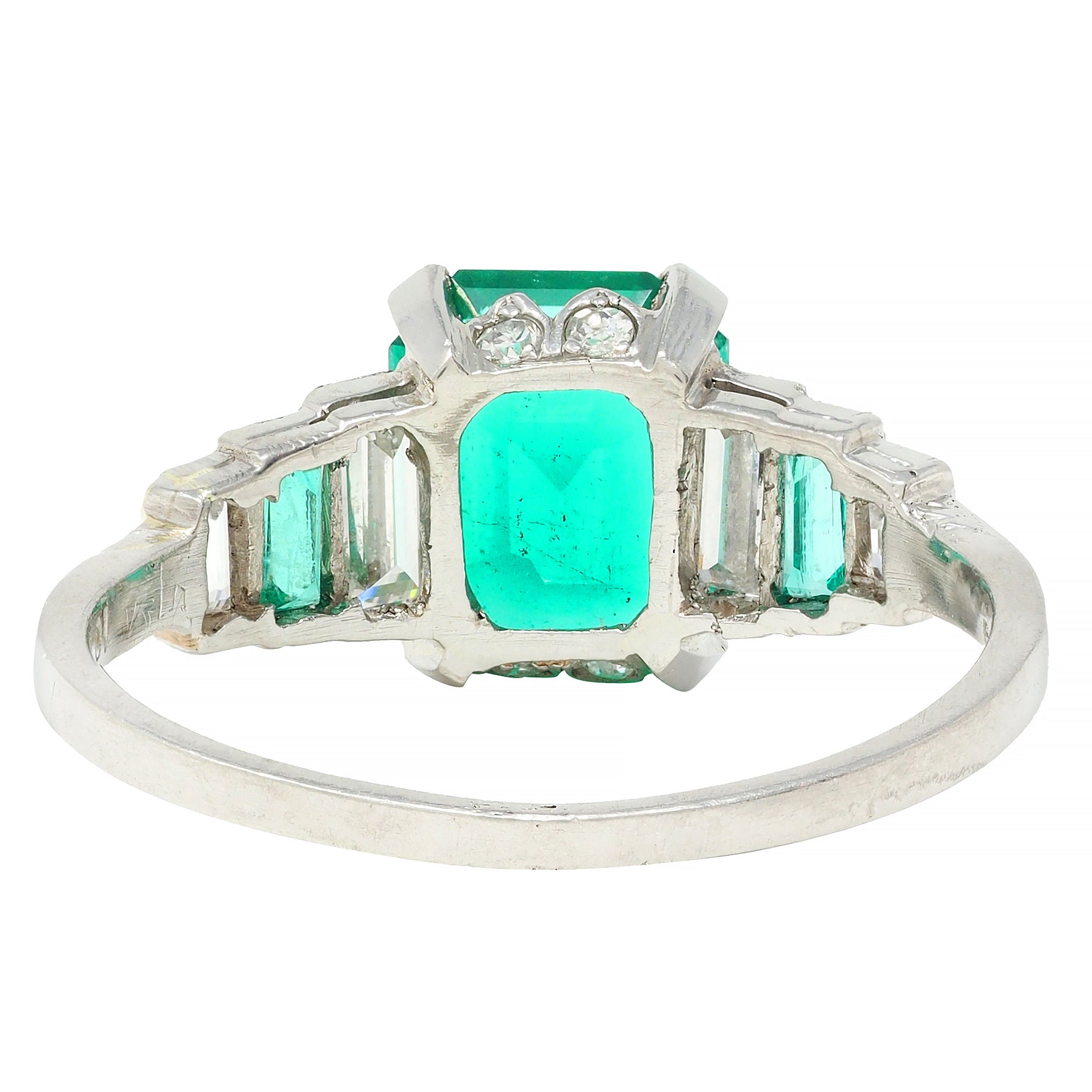 Art Deco 1.92 CTW Emerald Diamond Platinum Stepped Vintage Ring GIA